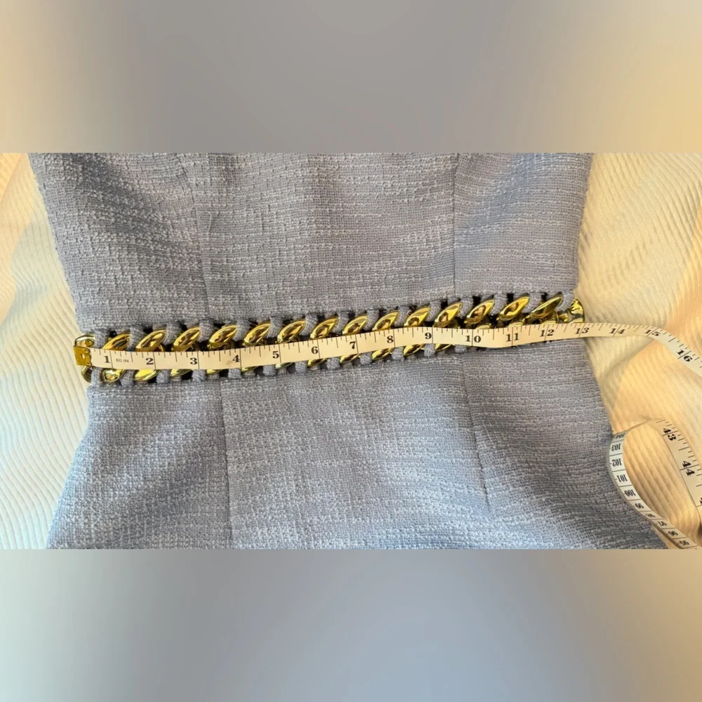 Rebecca Vallance Powder Blue Textured Sheath Dress with Gold Chain Waist NWT